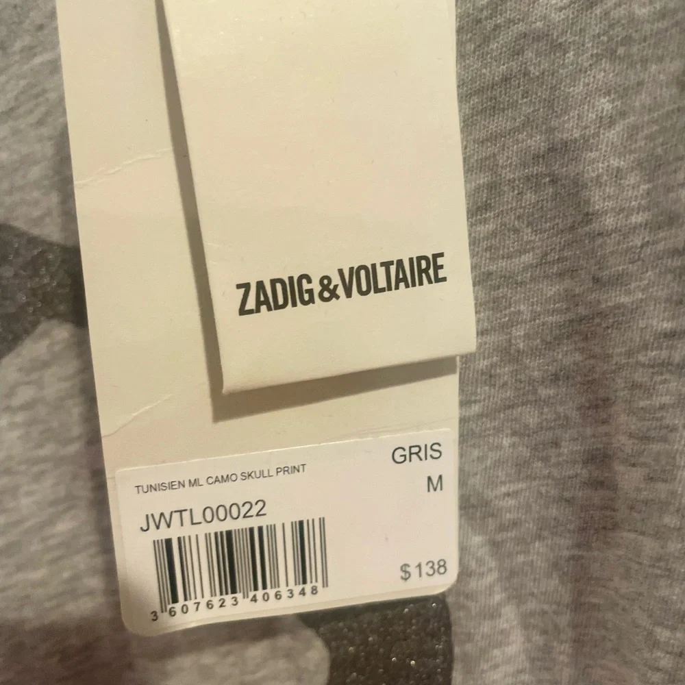 Zadig & Voltaire Gray Skull Print Women's Long Sleeve Tee - Picture 2 of 4